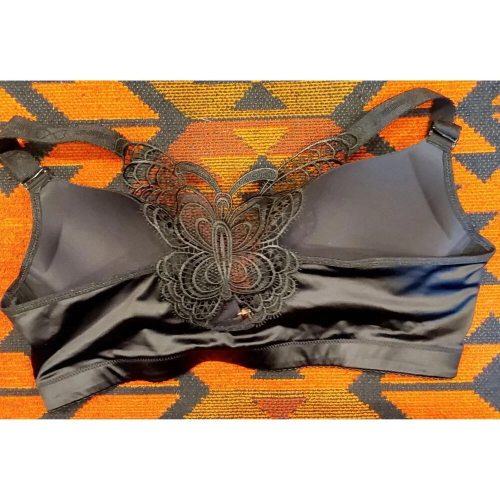 NEW Doosinki Women's Plus Size Black Butterfly Bra Front Close. Wireless. 42/95 - Picture 3 of 6